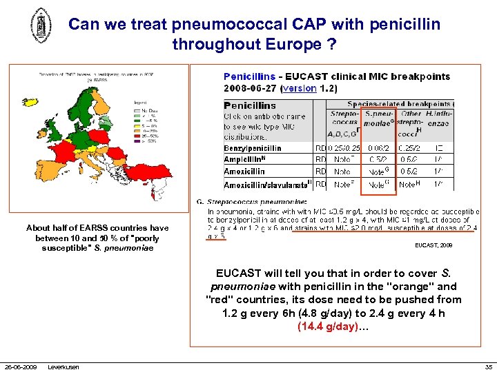 Can we treat pneumococcal CAP with penicillin throughout Europe ? About half of EARSS