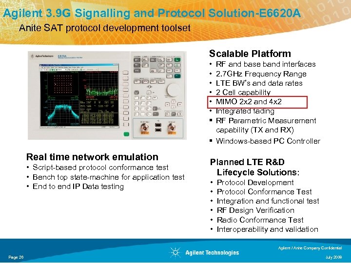 Agilent 3. 9 G Signalling and Protocol Solution-E 6620 A Anite SAT protocol development