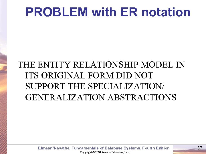 PROBLEM with ER notation THE ENTITY RELATIONSHIP MODEL IN ITS ORIGINAL FORM DID NOT