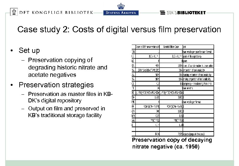 Case study 2: Costs of digital versus film preservation • Set up – Preservation