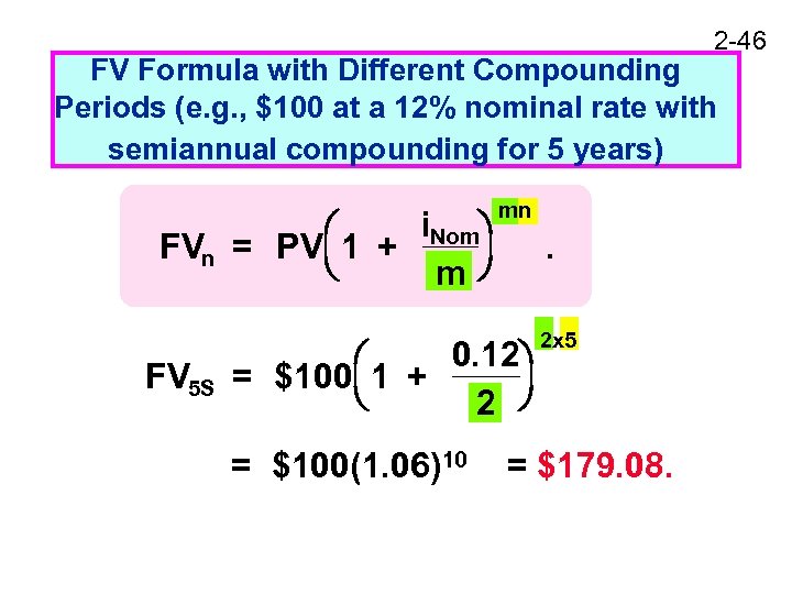 2 -46 FV Formula with Different Compounding Periods (e. g. , $100 at a