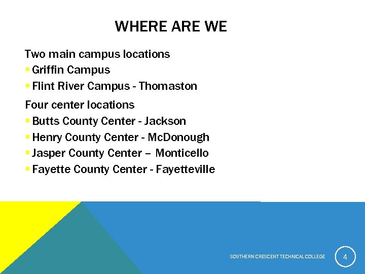 WHERE ARE WE Two main campus locations § Griffin Campus § Flint River Campus