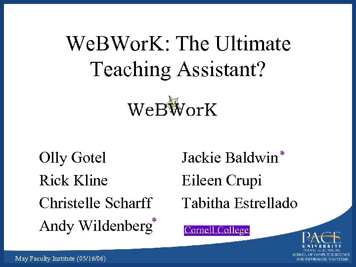 We. BWor. K: The Ultimate Teaching Assistant? Olly Gotel Rick Kline Christelle Scharff Andy