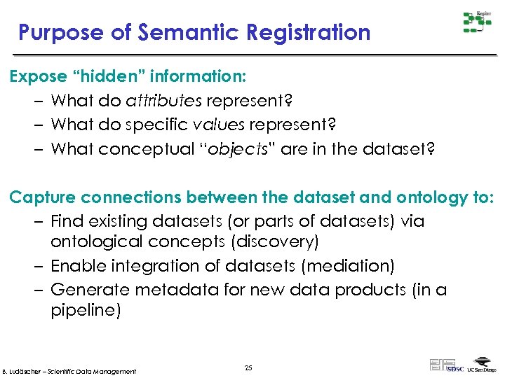 Purpose of Semantic Registration Expose “hidden” information: – What do attributes represent? – What