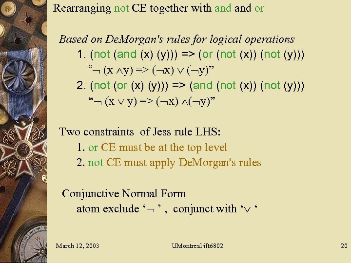 Rearranging not CE together with and or Based on De. Morgan's rules for logical