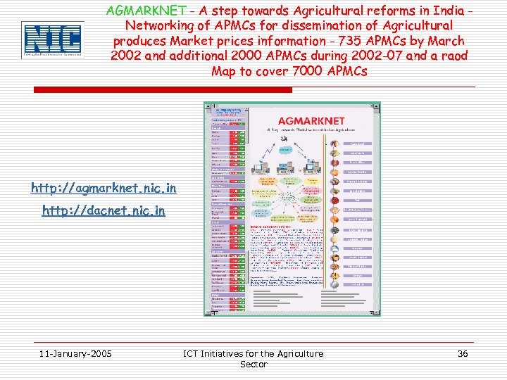 AGMARKNET - A step towards Agricultural reforms in India Networking of APMCs for dissemination