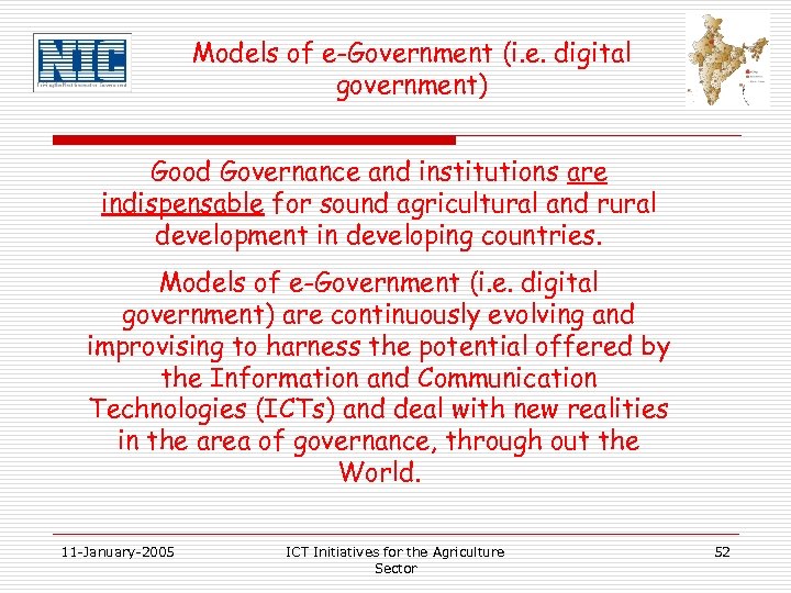 Models of e-Government (i. e. digital government) Good Governance and institutions are indispensable for