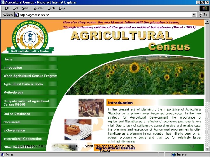 11 -January-2005 ICT Initiatives for the Agriculture Sector 73 