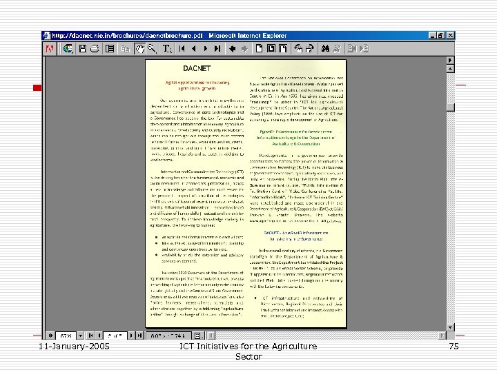 11 -January-2005 ICT Initiatives for the Agriculture Sector 75 