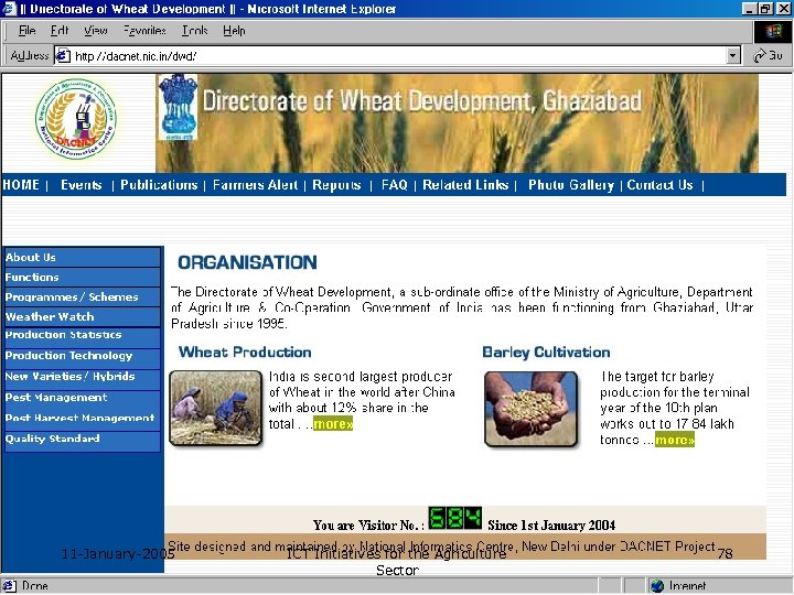 11 -January-2005 ICT Initiatives for the Agriculture Sector 78 