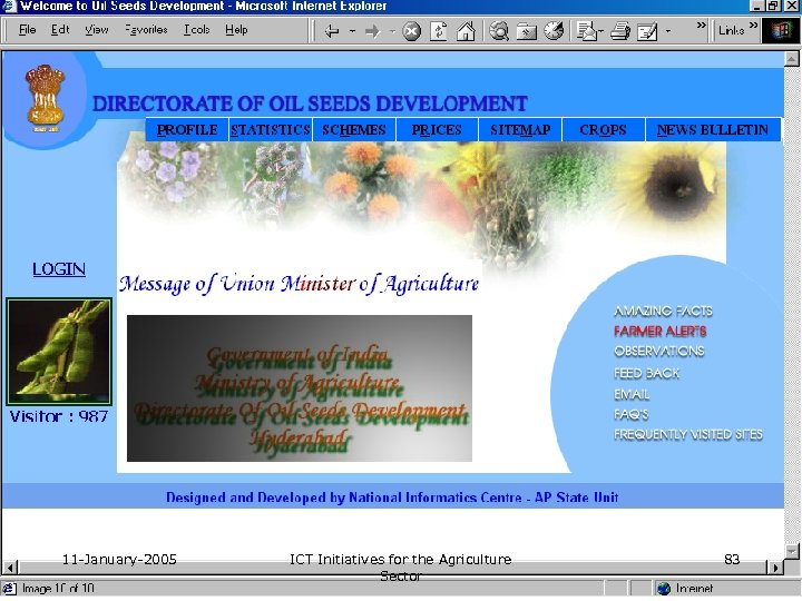 11 -January-2005 ICT Initiatives for the Agriculture Sector 83 