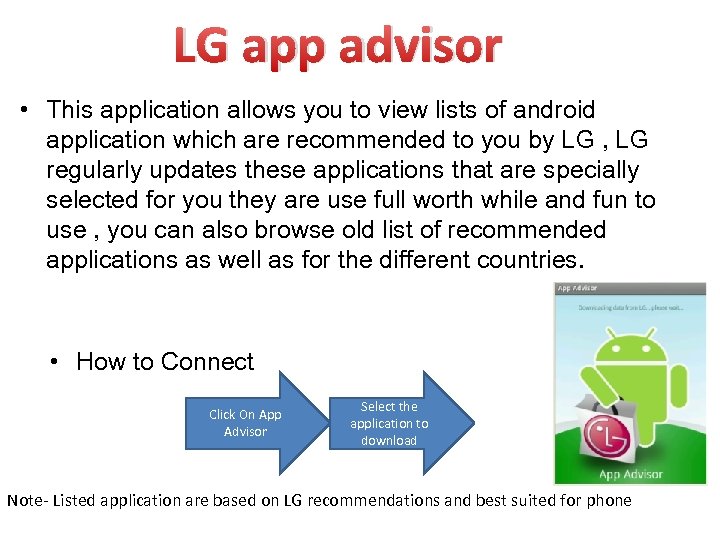 LG app advisor • This application allows you to view lists of android application