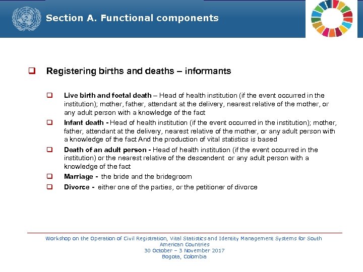 Section A. Functional components q Registering births and deaths – informants q q q