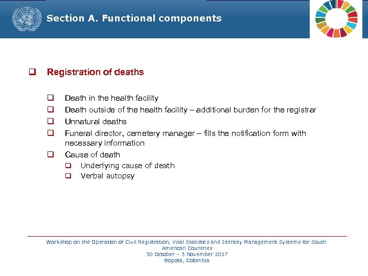 Section A. Functional components q Registration of deaths q q q Death in the