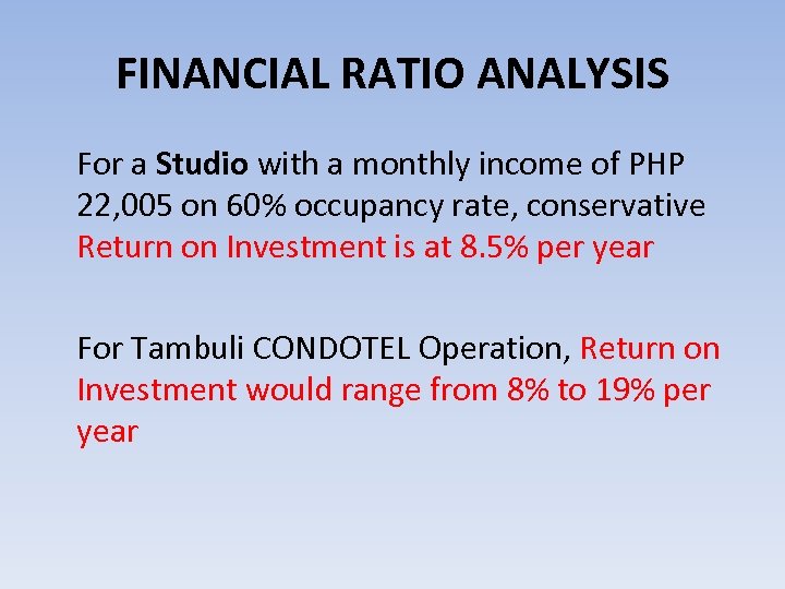 FINANCIAL RATIO ANALYSIS For a Studio with a monthly income of PHP 22, 005