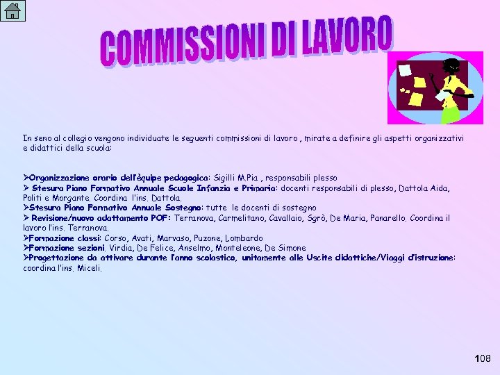 In seno al collegio vengono individuate le seguenti commissioni di lavoro , mirate a