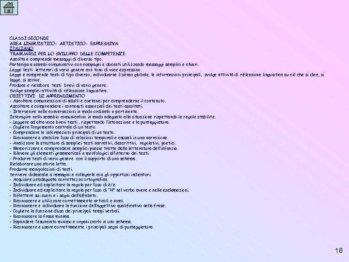 CLASSI SECONDE AREA LINGUISTICO- ARTISTICO- ESPRESSIVA ITALIANO TRAGUARDI PER LO SVILUPPO DELLE COMPETENZE Ascolta