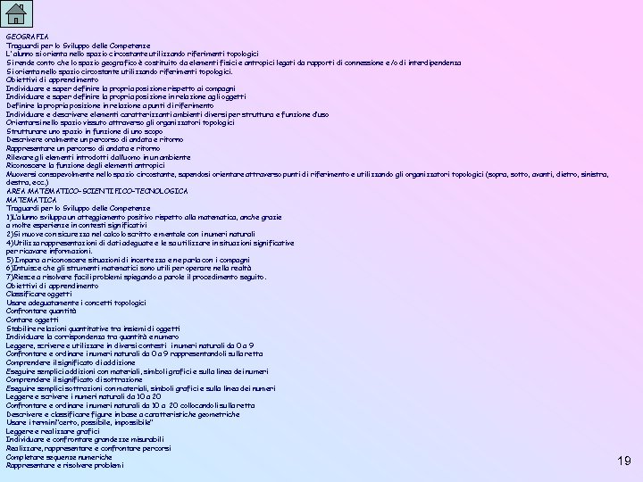 GEOGRAFIA Traguardi per lo Sviluppo delle Competenze L'alunno si orienta nello spazio circostante utilizzando