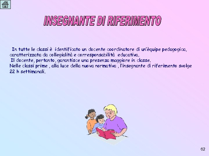 In tutte le classi è identificato un docente coordinatore di un’èquipe pedagogica, caratterizzata da