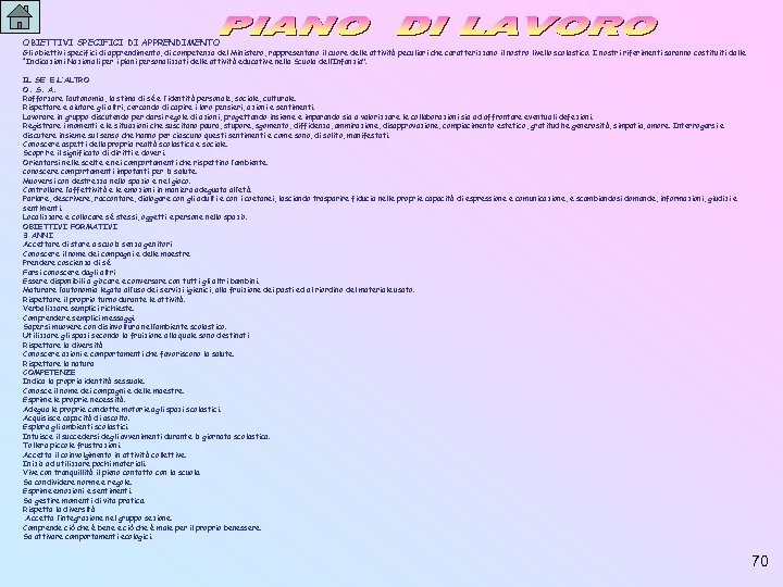 OBIETTIVI SPECIFICI DI APPRENDIMENTO Gli obiettivi specifici di apprendimento, di competenza del Ministero, rappresentano