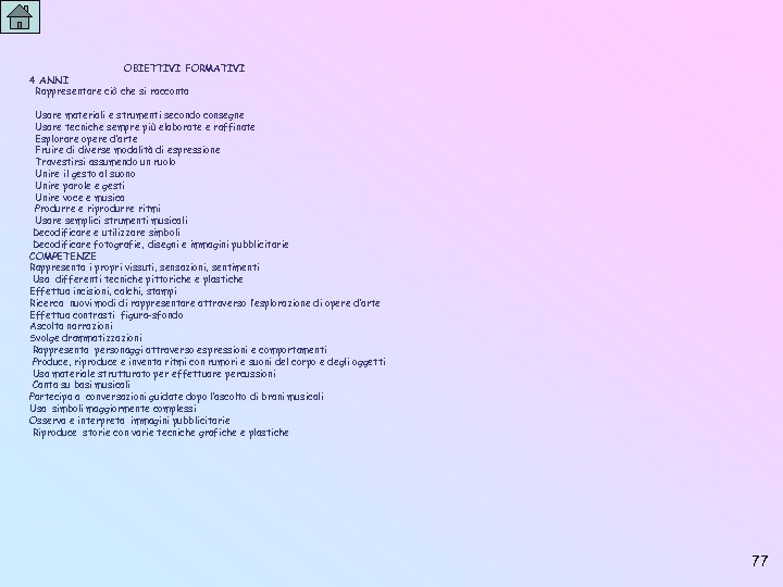 OBIETTIVI FORMATIVI 4 ANNI Rappresentare ciò che si racconta Usare materiali e strumenti secondo