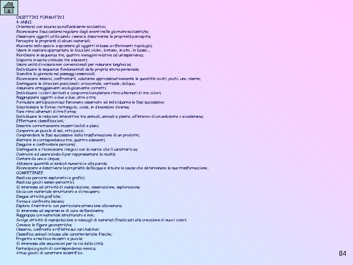 OBIETTIVI FORMATIVI 4 ANNI Orientarsi con sicurezza nell’ambiente scolastico; Riconoscere il succedersi regolare degli