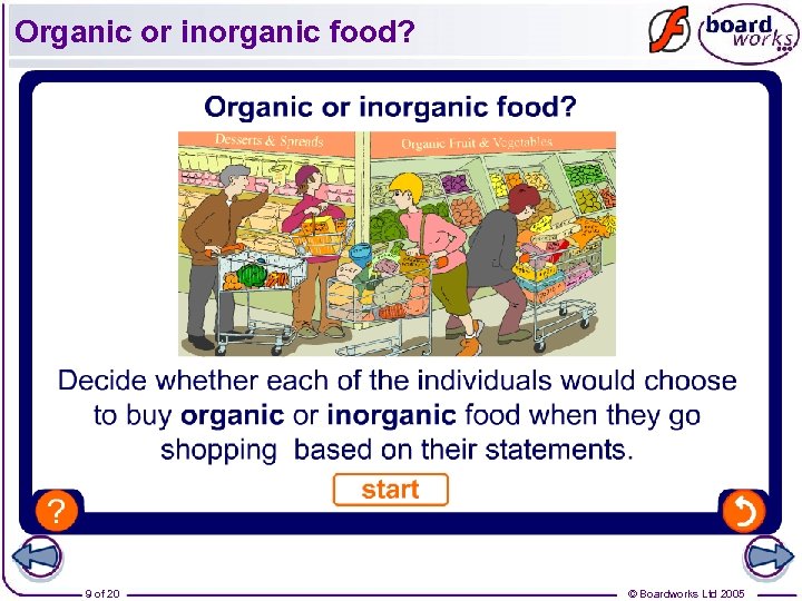 Organic or inorganic food? 9 of 20 © Boardworks Ltd 2005 
