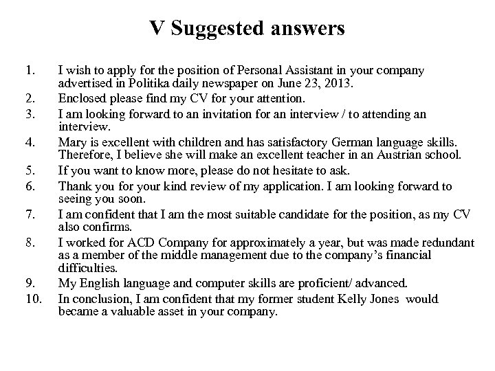 V Suggested answers 1. 2. 3. 4. 5. 6. 7. 8. 9. 10. I