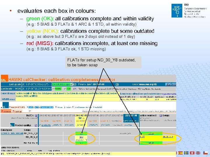  • evaluates each box in colours: – green (OK): all calibrations complete and