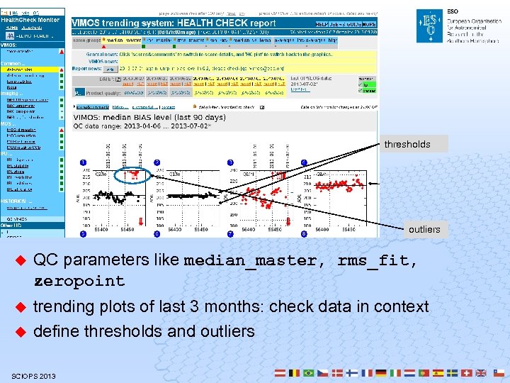 HC monitor thresholds outliers u QC parameters like median_master, rms_fit, zeropoint u trending plots