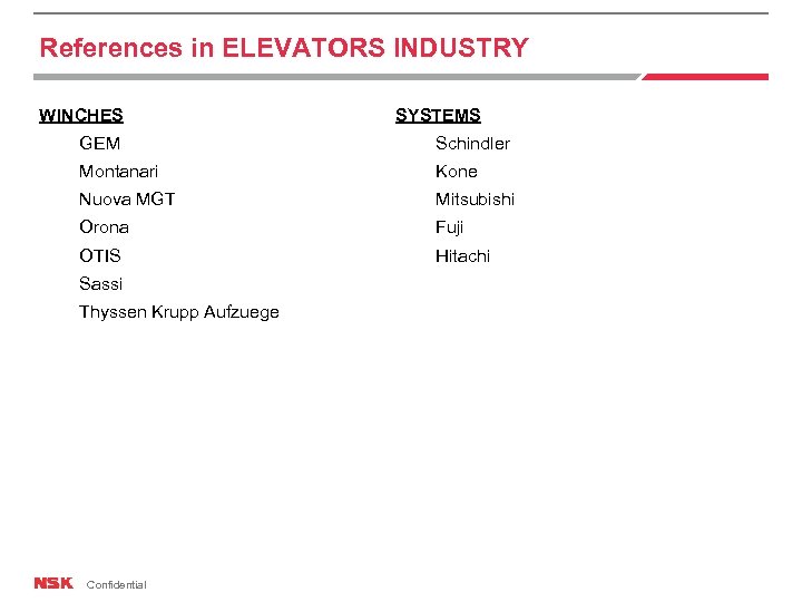 References in ELEVATORS INDUSTRY WINCHES SYSTEMS GEM Schindler Montanari Kone Nuova MGT Mitsubishi Orona