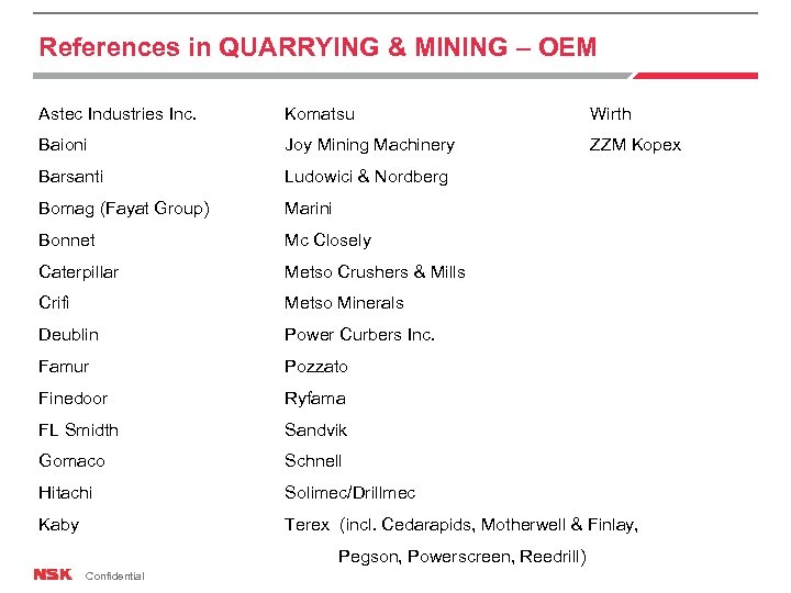 References in QUARRYING & MINING – OEM Astec Industries Inc. Komatsu Wirth Baioni Joy