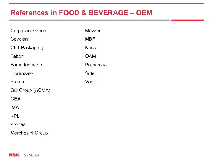 References in FOOD & BEVERAGE – OEM Carpigiani Group Mazzer Cevolani MBF CFT Packaging