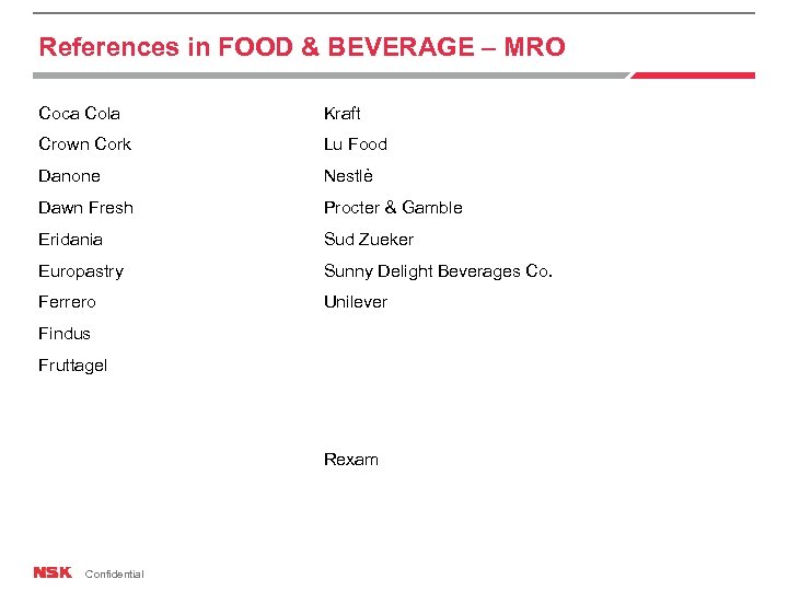 References in FOOD & BEVERAGE – MRO Coca Cola Kraft Crown Cork Lu Food