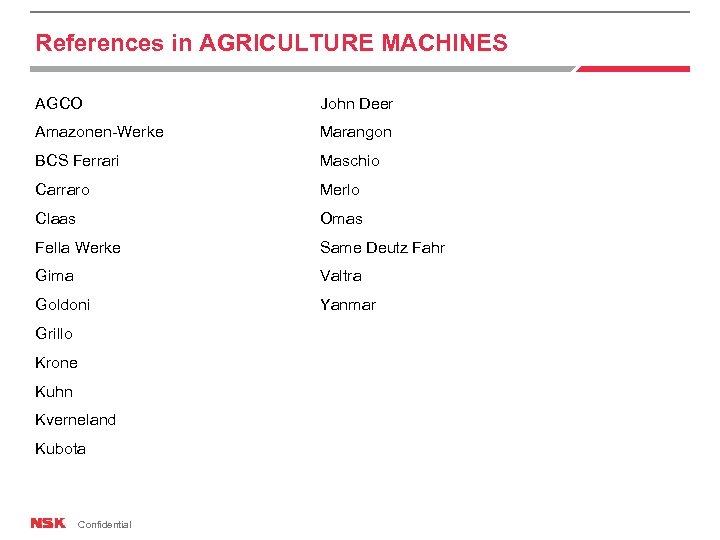 References in AGRICULTURE MACHINES AGCO John Deer Amazonen-Werke Marangon BCS Ferrari Maschio Carraro Merlo