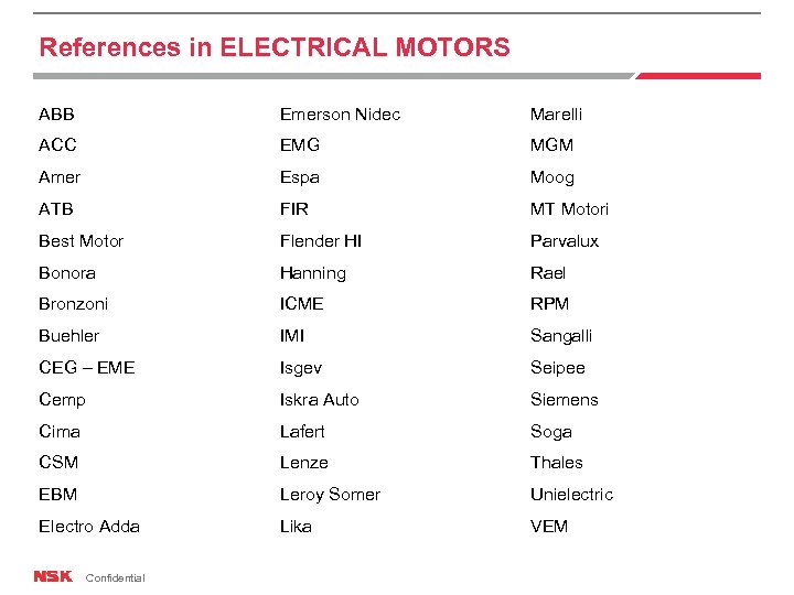 References in ELECTRICAL MOTORS ABB Emerson Nidec Marelli ACC EMG MGM Amer Espa Moog