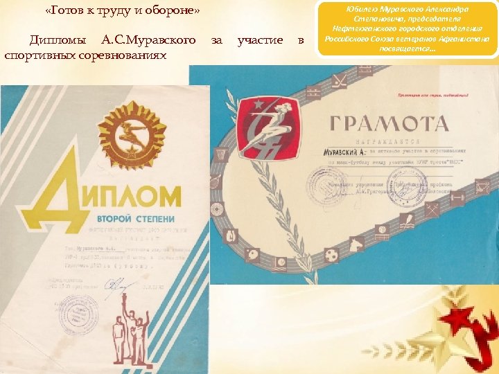 «Готов к труду и обороне» Дипломы А. С. Муравского спортивных соревнованиях за участие