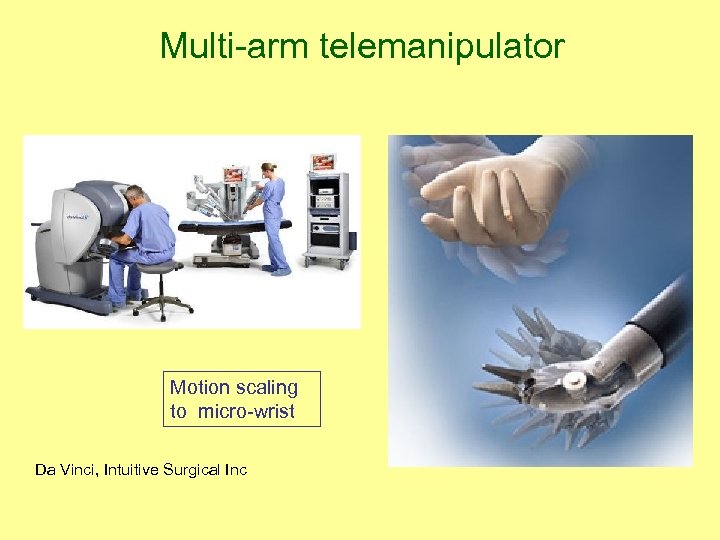 Multi-arm telemanipulator Motion scaling to micro-wrist Da Vinci, Intuitive Surgical Inc 