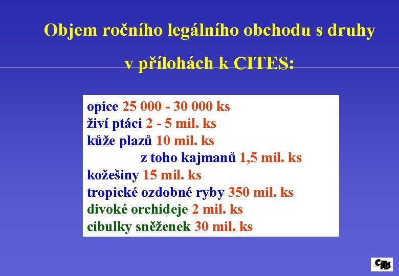 Objem ročního legálního obchodu s druhy v přílohách k CITES: opice 25 000 -