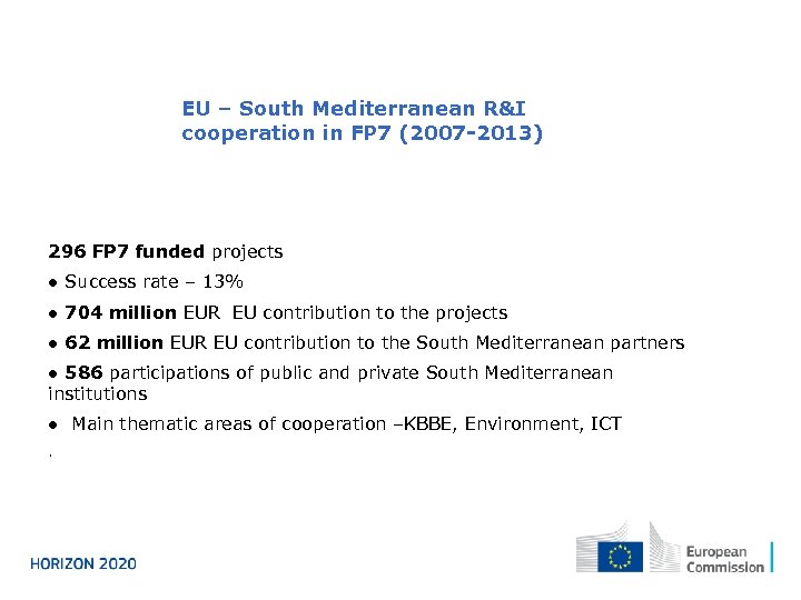 EU – South Mediterranean R&I cooperation in FP 7 (2007 -2013) 296 FP 7