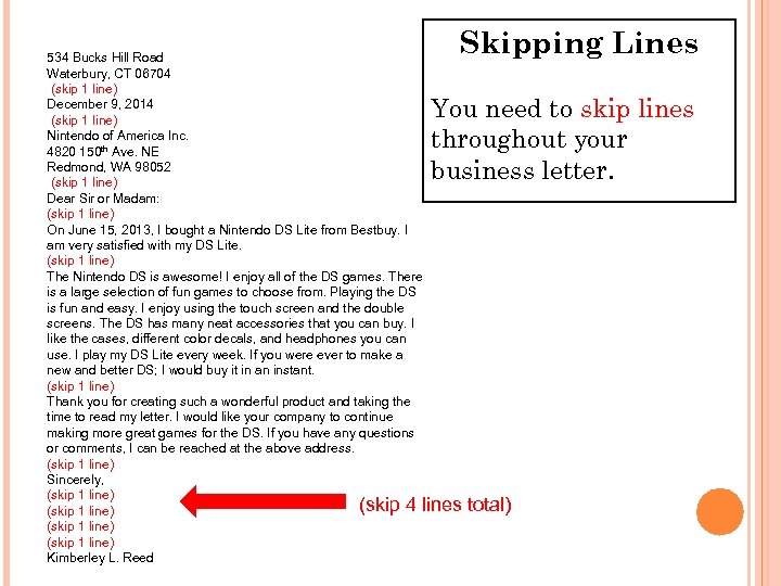 Skipping Lines 534 Bucks Hill Road Waterbury, CT 06704 (skip 1 line) December 9,