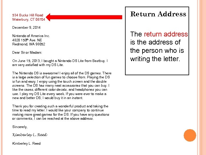 534 Bucks Hill Road Waterbury, CT 06704 Return Address December 9, 2014 Nintendo of