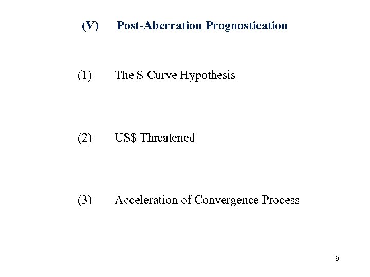 (V) Post-Aberration Prognostication (1) The S Curve Hypothesis (2) US$ Threatened (3) Acceleration of