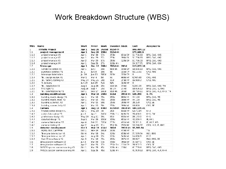 Work Breakdown Structure (WBS) 