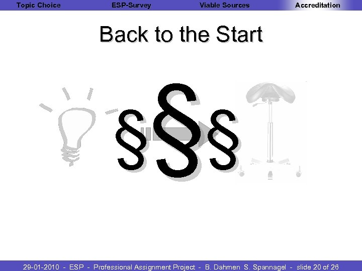 Topic Choice ESP-Survey Viable Sources Accreditation Back to the Start §§ § 29 -01