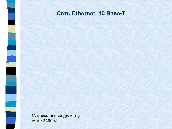 Сеть Ethernet 10 Base-T Максимальный диаметр сети: 2500 м 