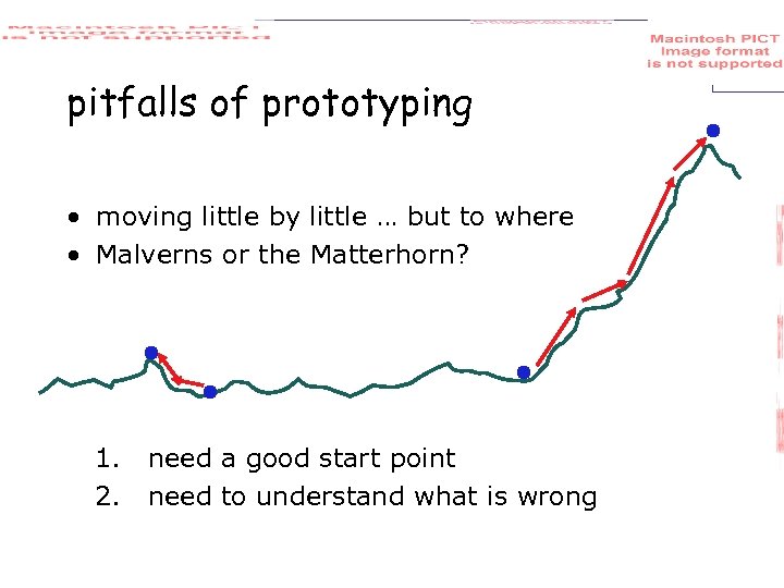 pitfalls of prototyping • moving little by little … but to where • Malverns