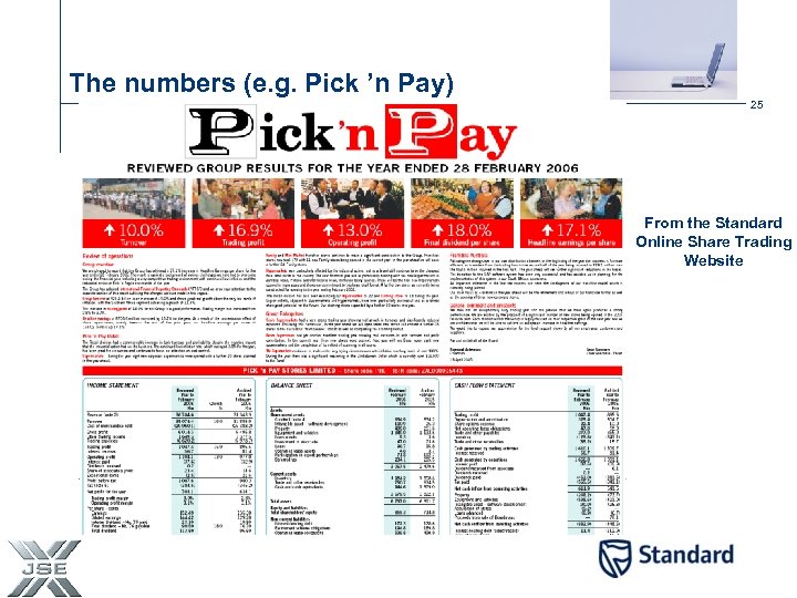 The numbers (e. g. Pick ’n Pay) 25 From the Standard Online Share Trading
