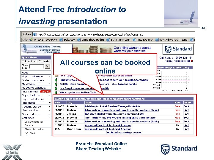 Attend Free Introduction to investing presentation 43 All courses can be booked online From
