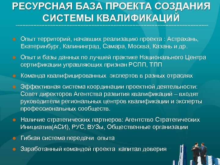 РЕСУРСНАЯ БАЗА ПРОЕКТА СОЗДАНИЯ СИСТЕМЫ КВАЛИФИКАЦИЙ ● Опыт территорий, начавших реализацию проекта : Астрахань,